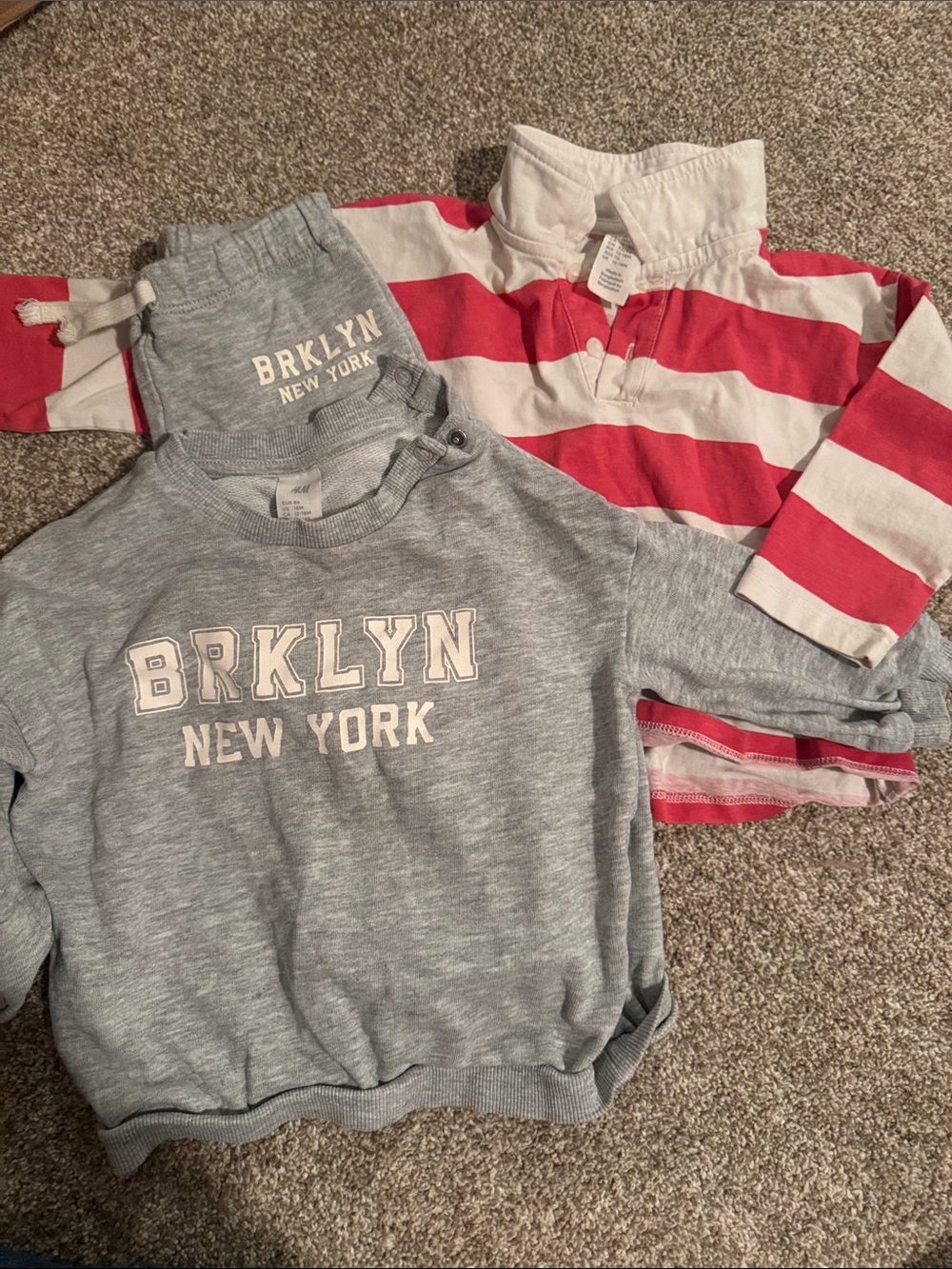 H&M Grey BRKLYN New York Kids Sweatshirt with Red & White Stripe Top
